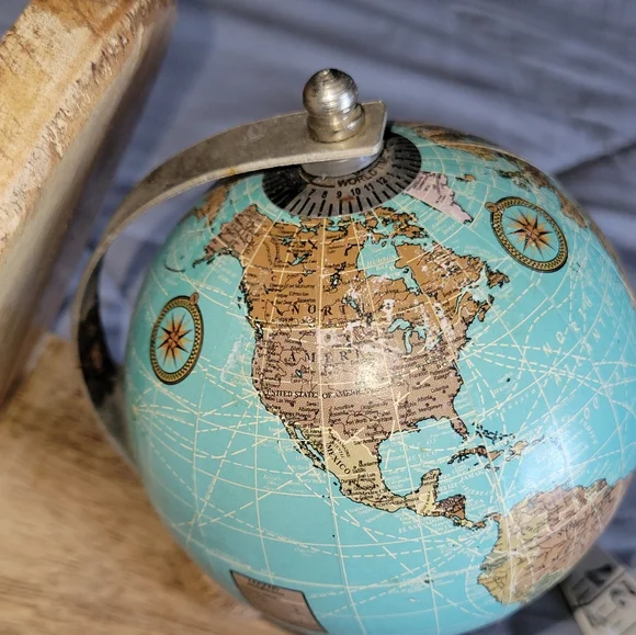 Rustic  Brown Wood Decor Globe Home Or School Decor - Picture 6 of 6